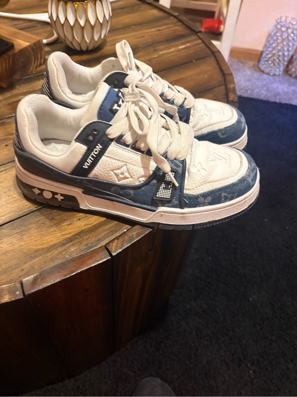 Louis Vuitton White and Blue Low-Top Sneakers